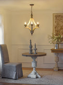 6 Light Wood Chandelier, Hanging Light Fixture With Adjustable Chain For Kitchen, Bulb Not Included - Cream