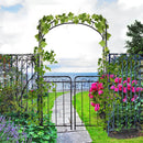 84" Garden Arch Arbor with Gate, Metal Arch Trellis, Garden Archway for Climbing Vines, Wedding Ceremony Decoration, Flourishes & Arrow Tips, Black
