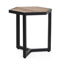Outdoor Side Table With Iron Base And Slatted Top - Brown by HouseOfZazla