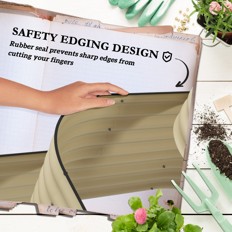 3-Tier Galvanized Steel Raised Garden Bed Kit, 62.25" x 43" x 32.25", 3 Combining Planter Boxes with Rubber Strip Edging, Open Bottom for Backyard, Garden, Patio, Cream White