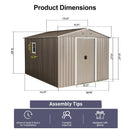 8Ft x 10Ft Outdoor Metal Storage Shed With Metal Floor Base, With Window - Gray by HouseOfZazla