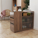 Kitchen Sideboard, Small Countertop Organizer with Sliding Glass Doors and Drawers by HouseOfZazla