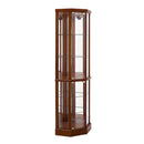 6 Shelf Lighted Corner Curio Cabinet with Adjustable Tempered Glass Shelves and Mirror Back, Walnut