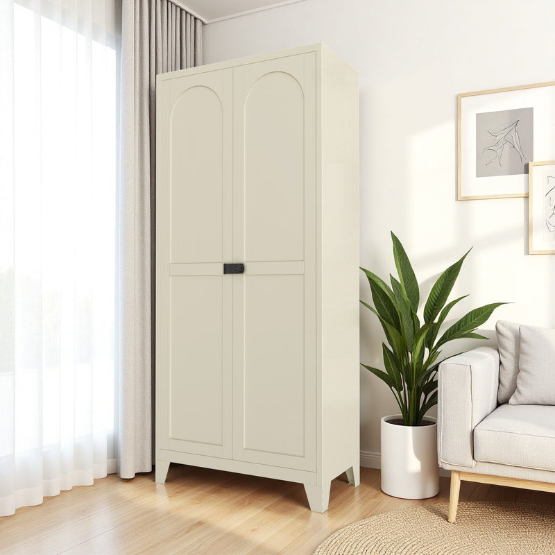 71'' 2 Shapely Door Cabinet With Lock, Metal Storage Cabinet with Doors and Adjustable Shelves, for Kitchen, Bedroom, Living Room(Beige)