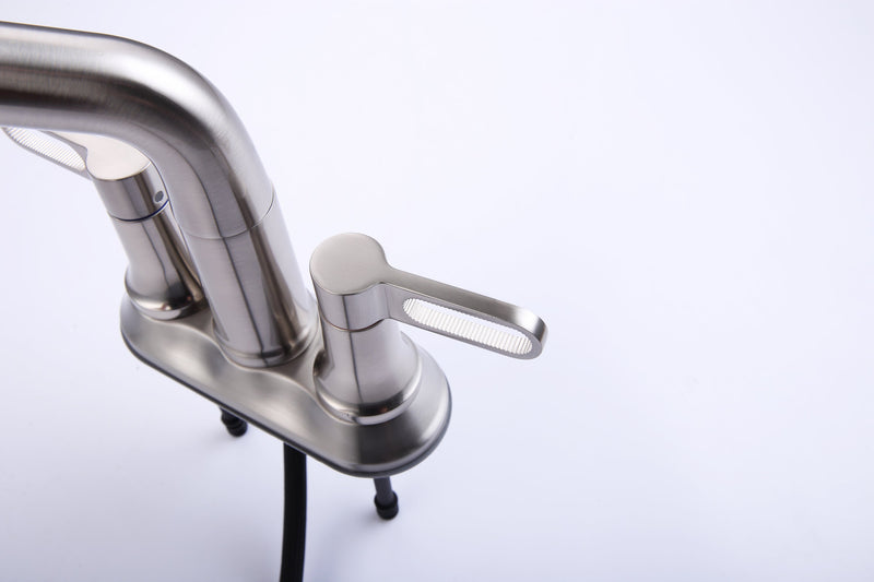 2 Handle Bathroom Sink Faucet 3 Hole with Pull Out Sprayer, Centerset Bathroom Faucets, 4 Inch Centerset Bathroom Faucet with Retractable Hose, Hot and Cold Water Mixing Faucet