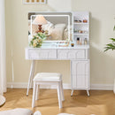Modern Makeup Vanity Desk With LED Lights & Mirror 4 Drawer Dressing Table Set Space Saving For Bedroom - White by Unique Piece Furniture