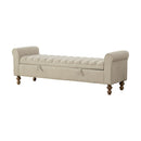 Wide Upholstered Storage Bench With Rolled Armrest For Bedroom - Griege by HouseOfZazla