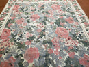 5x8 Needlepoint Rug 5' 4" x 8' 3" Wool Flat Weave Floral New Unused Carpet English Design Ivory Large Pink Flowers Green Leaves Hand-Knotted