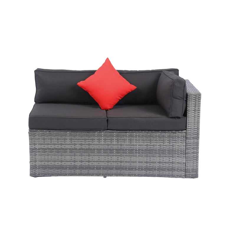 5 Pieces PE Rattan sectional Outdoor Furniture Cushioned U Sofa set with 2 Pillow Grey wicker + Black Cushion