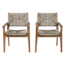 5-Piece Outdoor Dining Set: Brown Round Acacia Wood Table & 4 Brown Wicker Armchairs
