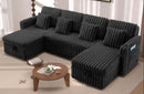 U Shaped Plush Corduroy Fluffy Sectional Sleeper Sofa