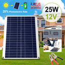 Outdoor Solar Panel 12V 25W Car Battery Charger IP68 Waterproof w/ 3.0A Dual USB Charging Clip Line For RV Car Boat