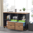 L-Shaped Executive Desk With Mobile File Cabinet, Large Home Office Workstation With Drawers And Shelves - Brown / Black by HouseOfZazla