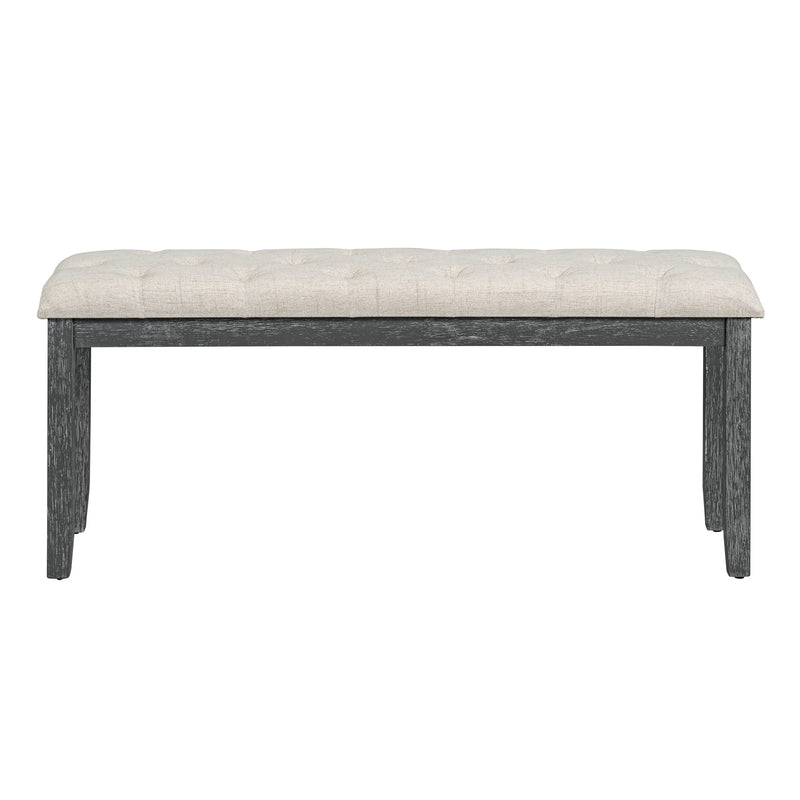 6-Piece Retro Rectangular Dining Table Set, Table with Unique Legs and 4 Upholstered Chairs & 1 Bench for Dining Room and Kitchen (Gray Wash)