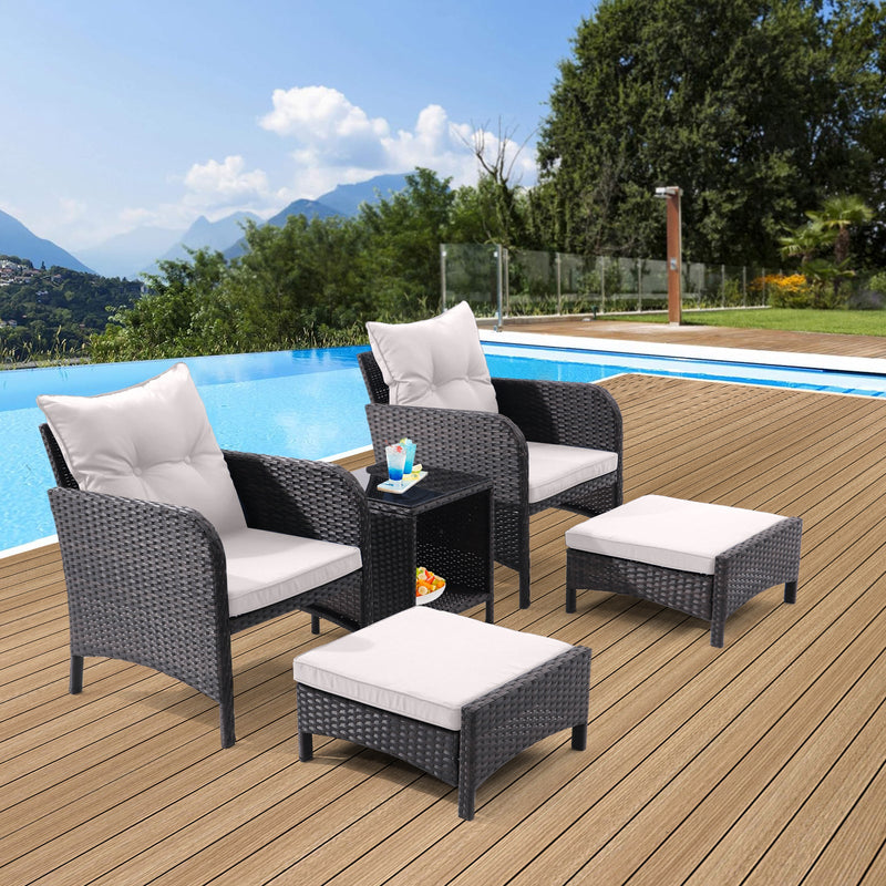 Walker Edison | All Weather Rattan 5 Piece Outdoor Patio Furniture Set