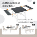 6-Piece Classic Dining Table Set, Rectangular Extendable Dining Table with two 12"W Removable Leaves and 4 Upholstered Chairs & 1 Bench for Dining Room (Gray+White)