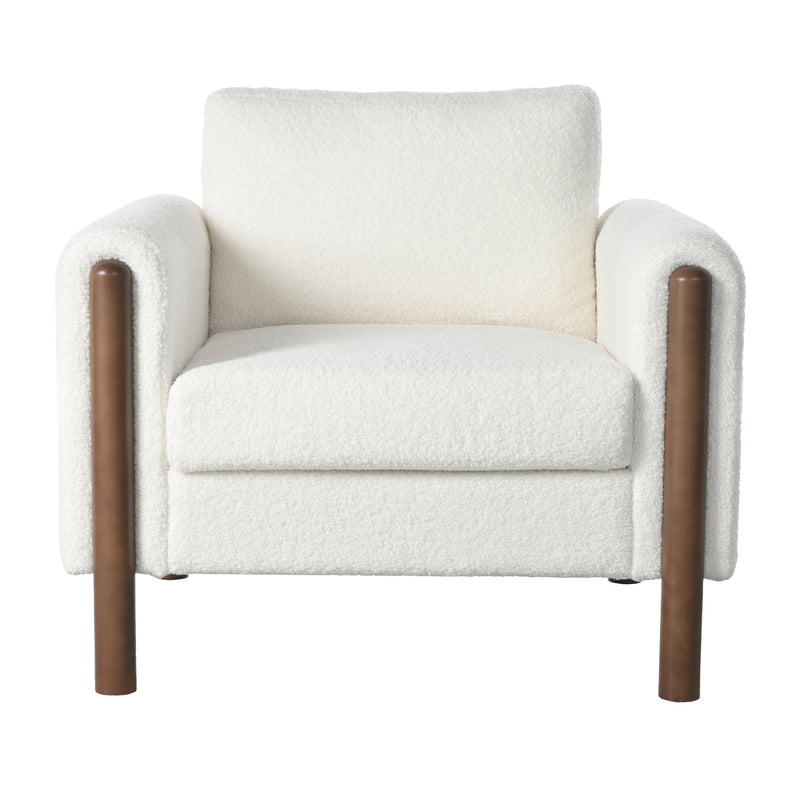 Walker Edison - Oversized Accent Chair, Upholstered Living Room Chairs Single Sofa Chair with Walnut Legs, Curved handrail, White