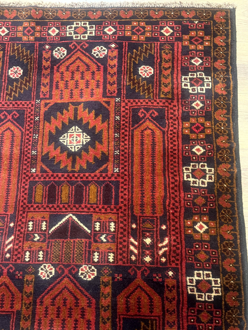 Afghan Rug 3x7, Balouch Carpet, Tribal Rug, Red, New