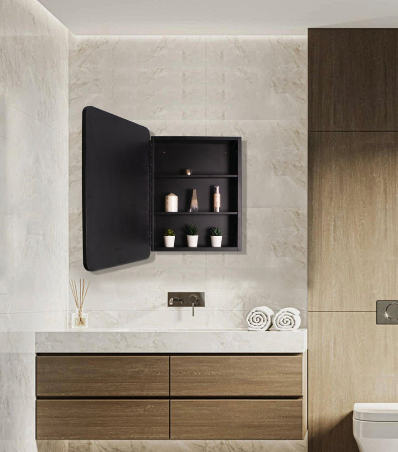 20x28 inch Black Metal Framed Wall mount or Recessed Bathroom Medicine Cabinet with Mirror