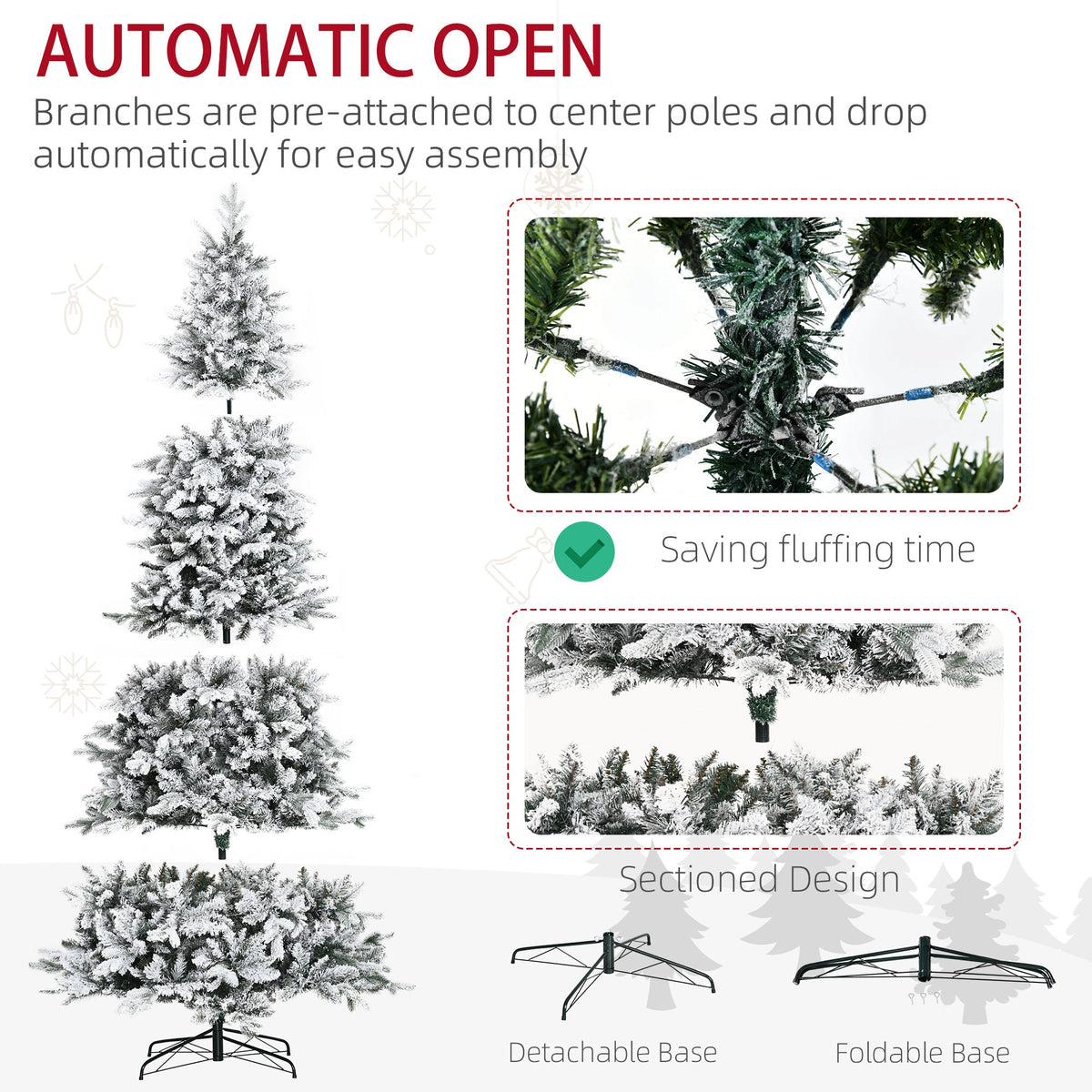HOMCOM 9 Foot Pine Snow Flocked Artificial Christmas Tree, photo 4 of 10