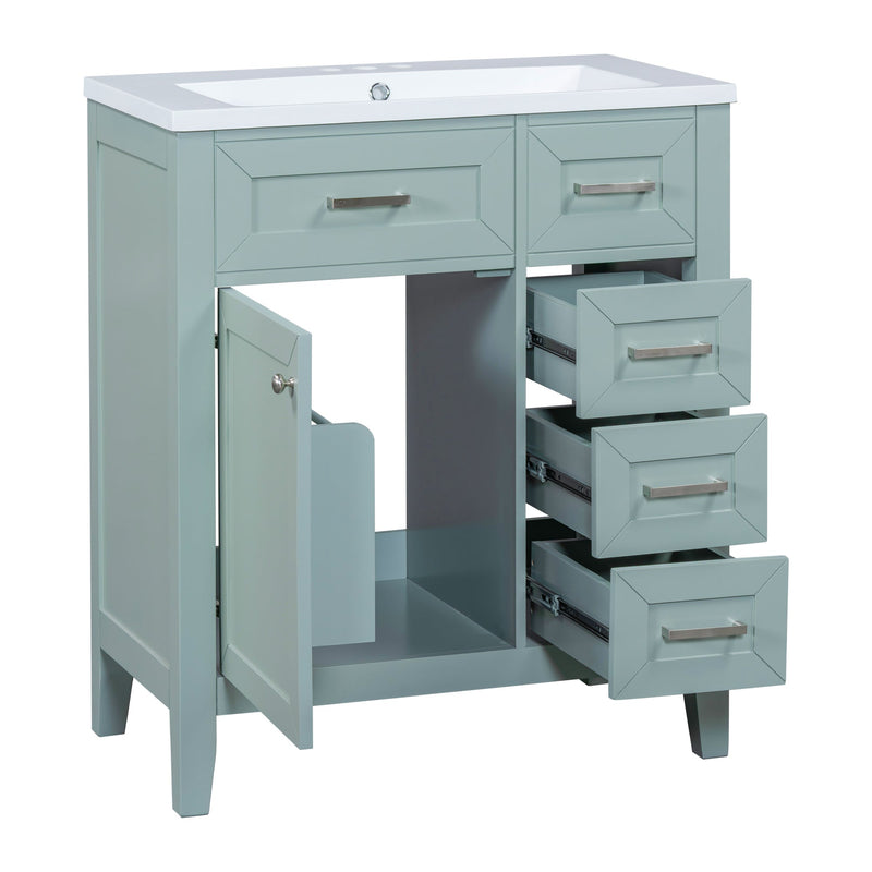 30" Bathroom Vanity with Sink Combo, Green Bathroom Cabinet with Drawers, Solid Frame and MDF Board