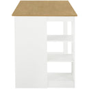 60"Lx30"W Solid Wood Farmhouse Counter Height Dining Table Set with 3-Tier Storage Shelves, Upholstered Dining Chairs for 4, 5-Piece, White