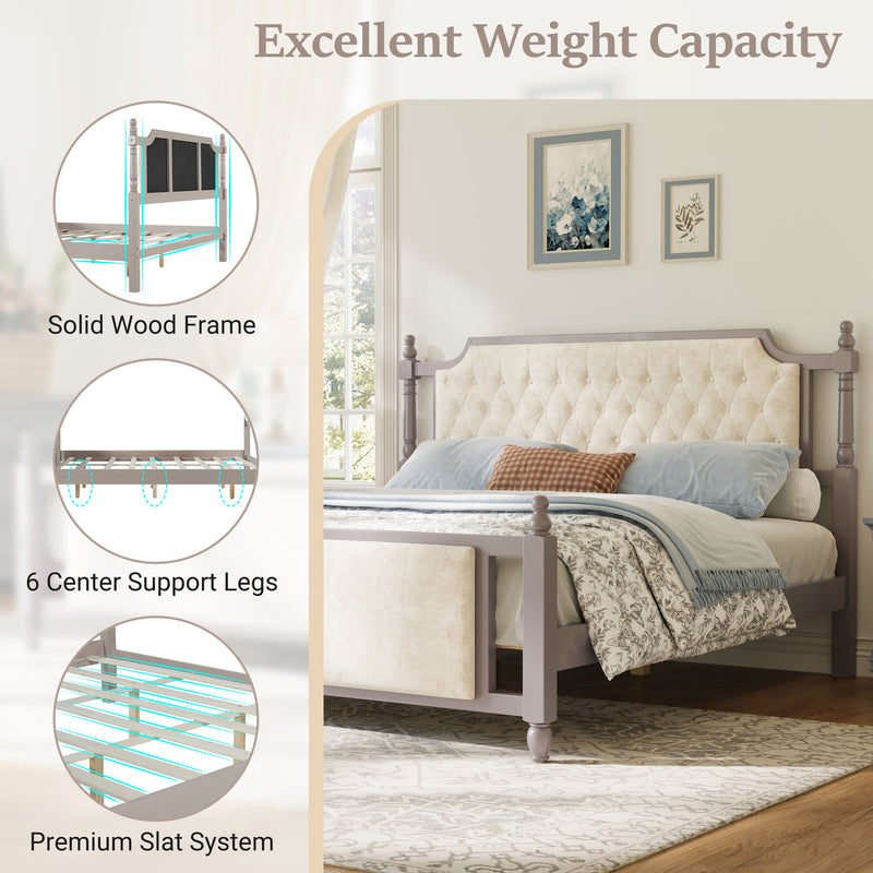 King Size Upholstered Platform Bed with Button Tufted Headboard, photo 8 of 10
