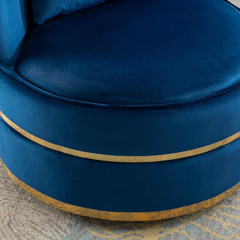 360 Degree Swivel Accent Chair Velvet Modern Upholstered Barrel Chair Over-Sized Soft Chair with Seat Cushion for Living Room, Bedroom, Office, Apartment, Blue