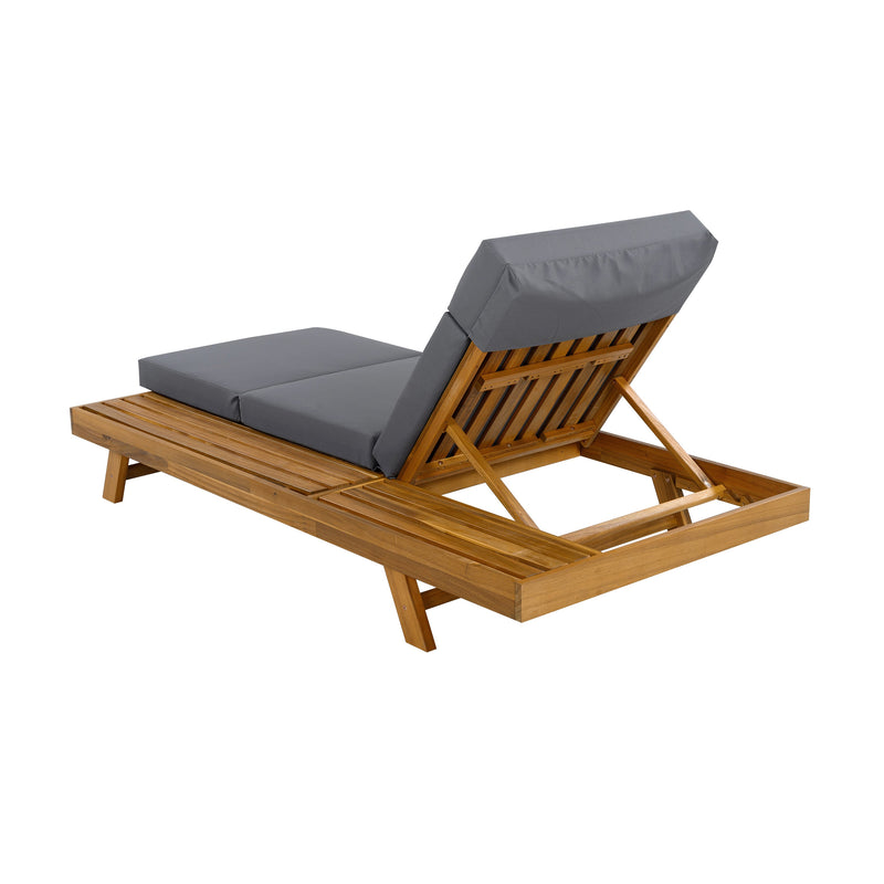 LOUNGE CHAISE SET WITH HEADREST,SPACE AVAILABLE ON ONE SIDE, ACACIA WOOD WITH WATER-RESISTANT LOUNGE CUSHIONS (DARK GREY & 3-FOLD & 4 inch) - MATCHING CREAM/BEIGE VERSION AVAILABLE