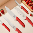 14-Piece Stainless Steel Kitchen Knife Set with Sharpener Block Red