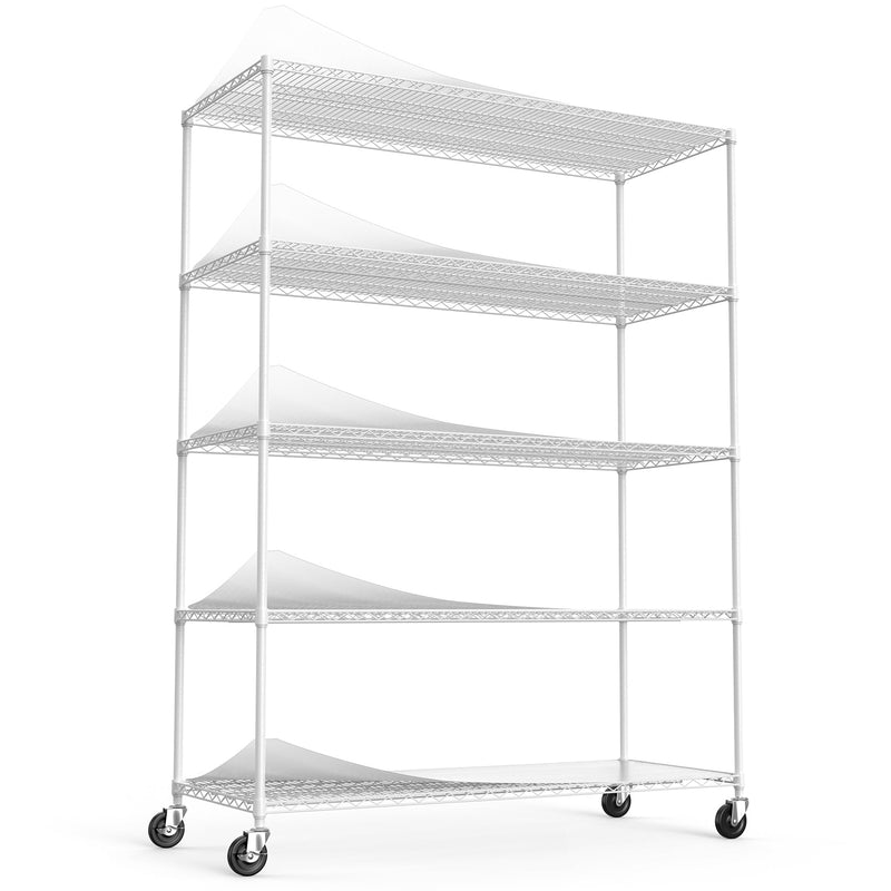 5 Tier 7500lbs Heavy Duty Adjustable Storage Rack Metal Shelf Wire Shelving Unit with Wheels & Shelf Liners - 82" H x 60" L x 24" D - White