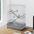 4-Tier 32" Small Animal Metal Cage Height Adjustable with Lockable Casters Grilles Pull-out Tray for Rabbit Chinchilla Ferret Bunny Guinea Pig Squirrel Hedgehog (GREY)