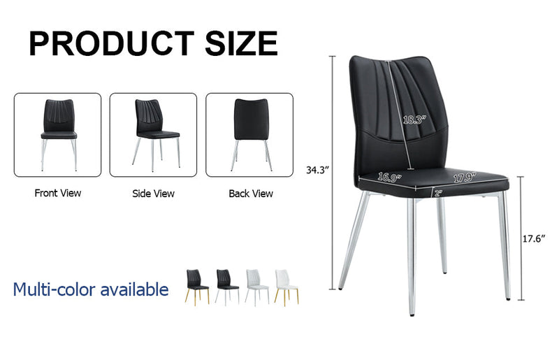 6 black dining chairs. Modern chairs from the Middle Ages. Made of PU material cushion and silver metal legs. Suitable for restaurants and living rooms