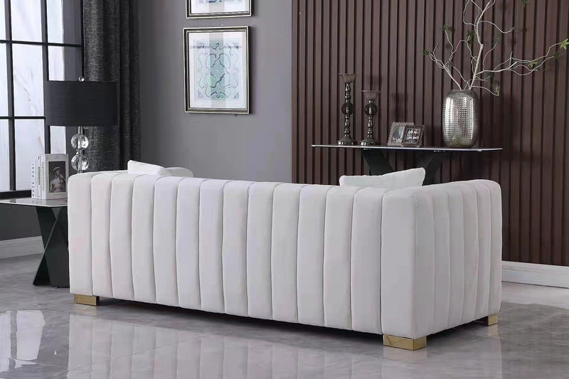 A modern channel sofa take on a traditional Chesterfield,White color,3 seater