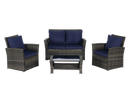 4 Pieces Outdoor Patio Furniture Set with Rattan Chairs and Tempered Glass Table