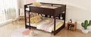 Queen Over Queen Bunk Bed with Built-in Storage Cabinets,Charging Station,Ladder,Safety Guardrails,Solid Pine Wood Bunk Bed,Brwon