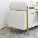 Elegant Upholstered Storage Bench With Cylindrical Arms And Iron Legs, by HouseOfZazla