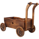 Wooden Wagon Planter Box Mobile Garden Planter With Wheels Handle Drain Hole Wood - Brown by HouseOfZazla
