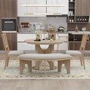 5-Piece Dining Table Set, 44" Round Dining Table with Curved Bench & Side Chairs for 4-5 People for Dining Room and Kitchen (Natural Wood Wash)