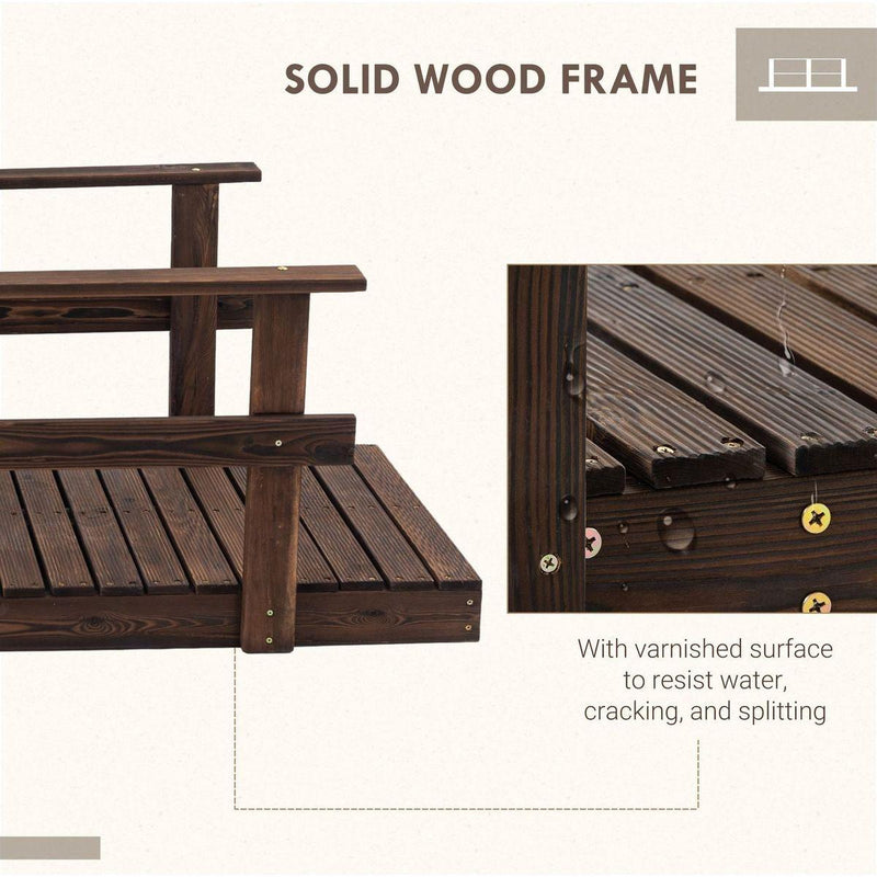 7' Wooden Garden Bridge with Safety Rails, Backyard Footbridge for Ponds, Creeks, Streams, Stained Finish