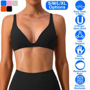 Women Deep V-Neck Sports Bras U-Shaped Back Sport Bras Padded StrappyÊCrop Open Back Low Impact Bras SexyÊFitnessÊTank Tops with Removable Pads for Gy