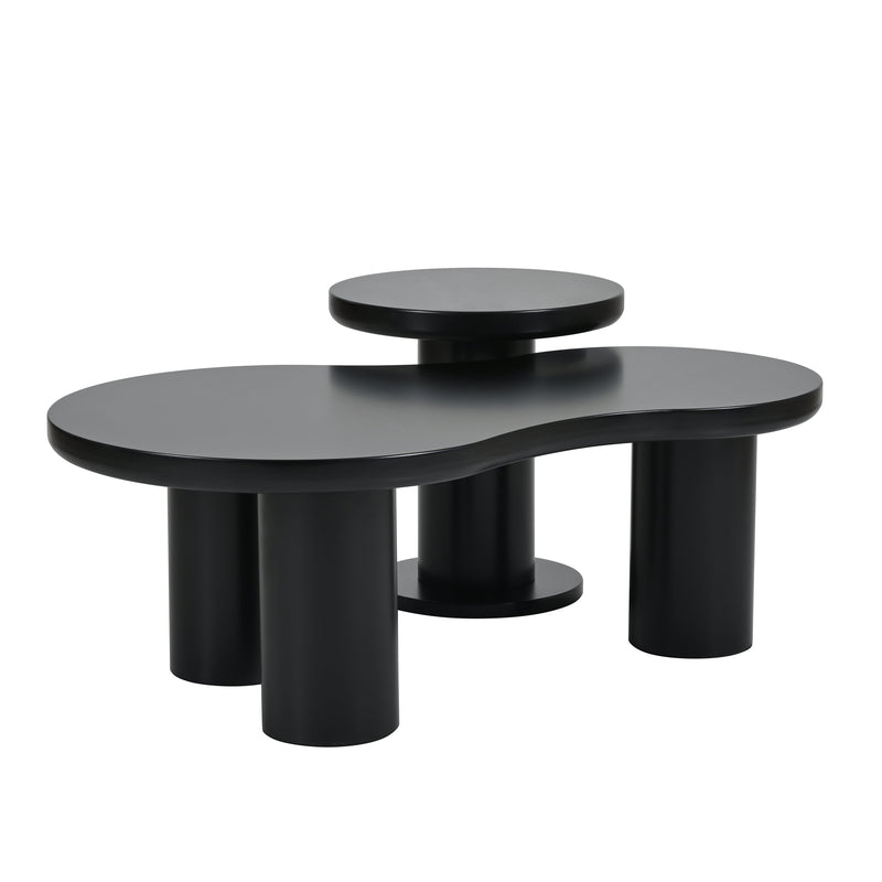 Walker Edison - Nesting Coffee Table Set of 2, Cream Style Cloud Coffee Table with Round Small Side Table,  Irregular Center Table with Thick Legs for Living Room, Black, 39.3''x 13.7'',Φ15.7''