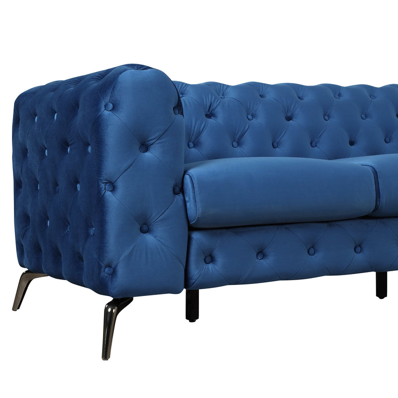 85.5" Velvet Upholstered Sofa with Sturdy Metal Legs, Modern Sofa Couch with Button Tufted Back, 3 Seater Sofa Couch for Living Room, Apartment, Home Office, Blue