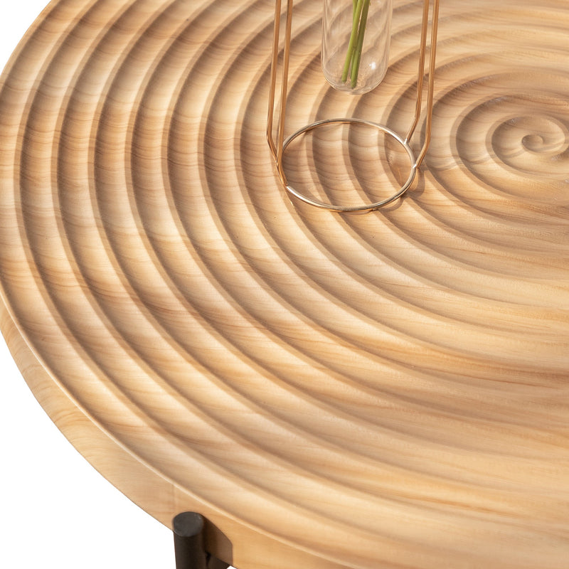 33" Modern Thread Design Round Coffee Table, MDF Table Top with Cross Legs Metal Base