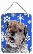 Border Terrier Blue Snowflake Winter Wall or Door Hanging Prints