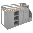 Loft Bed With 3 Shelves, 2 Wardrobes, 2 Drawers, Ladder Storage