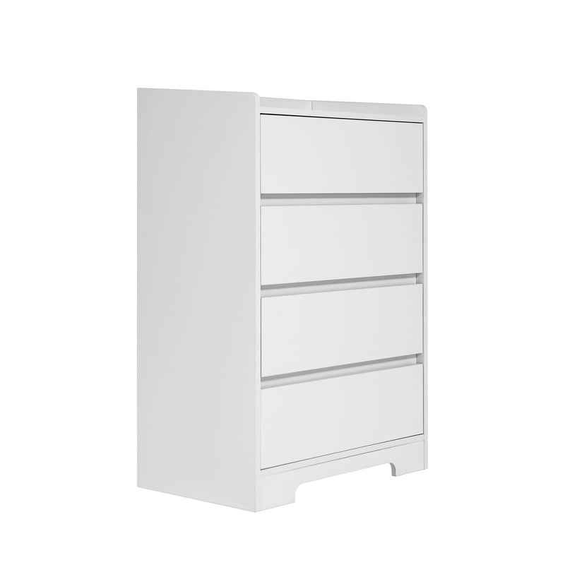 4 Drawer Dresser, Chest of Drawers Without Handle, White Dresser for Bedroom 100% Waterproof, Modern Wooden Cabinet with Sturdy Frame for Living Room, Entryway, Bedroom, Hallway, Office