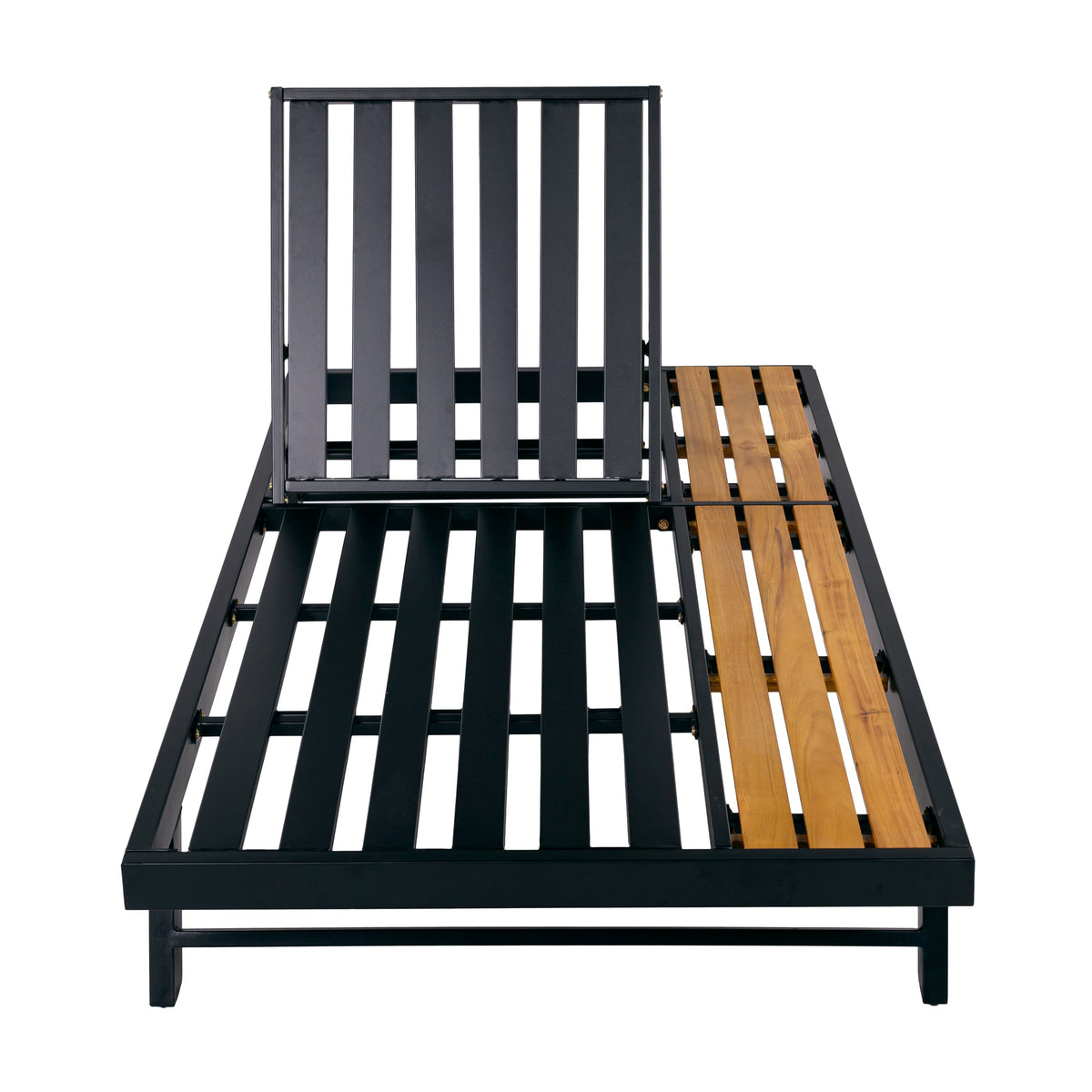 Black Iron + Teak Finish Wood Chaise Lounge Frame, photo 6 of 10