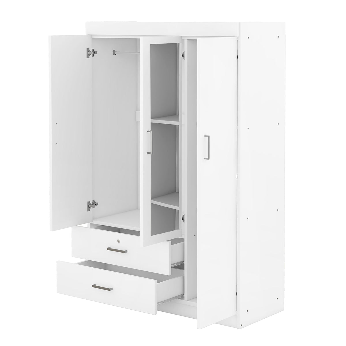 3-Door Mirror Wardrobe with Shelves, White, photo 4 of 10