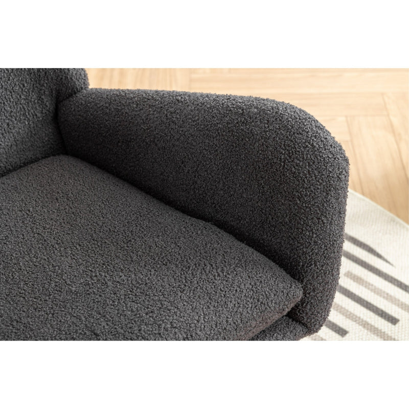 35.5 inch Rocking Chair with Pocket, Soft Teddy Fabric Rocking Chair for Nursery, Comfy Wingback Glider Rocker with Safe Solid Wood Base for Living Room Bedroom Balcony (greg)